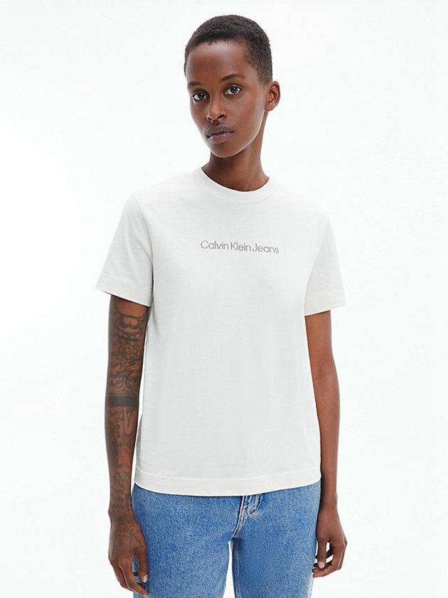 Calvin Klein USA Organic Cotton Logo Womens T-Shirt White 6837502-IG